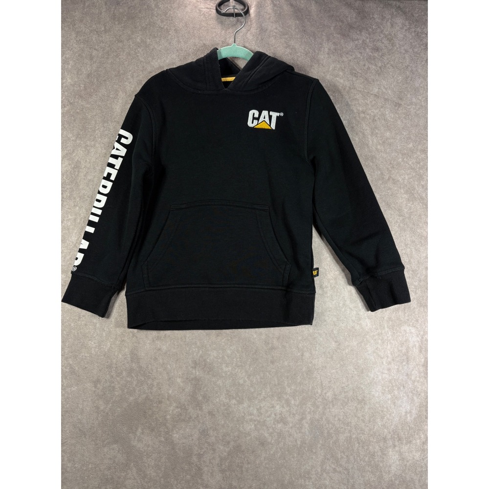 CAT Caterpillar Hoodie Boy XS 5/6 Black Logo Pullover Sweatshirt Workwear School